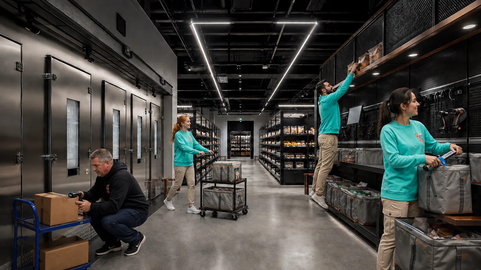 Разные сотрудники Ozon Fresh работают в darkstore
